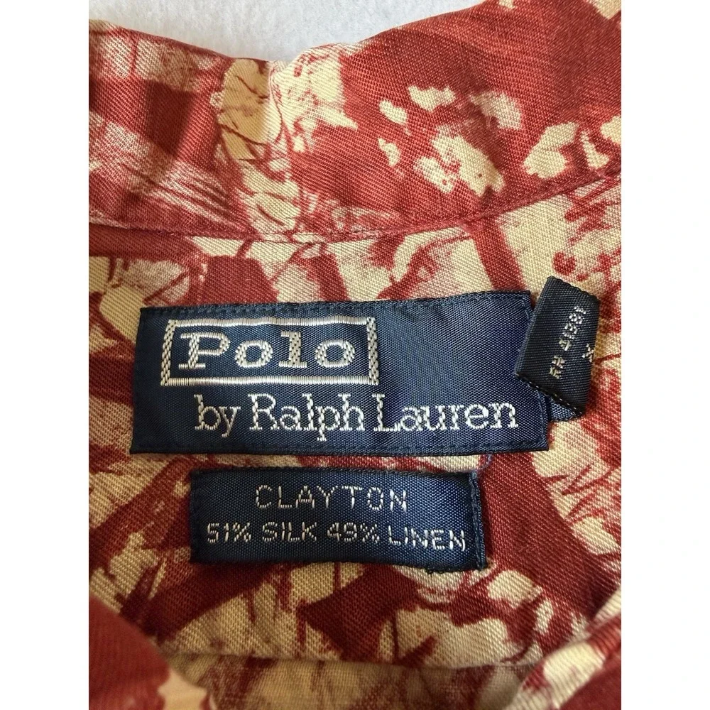 Polo Ralph Lauren Clayton Silk Linen Hawaiian Camp Shirt Red Floral Mens Large
